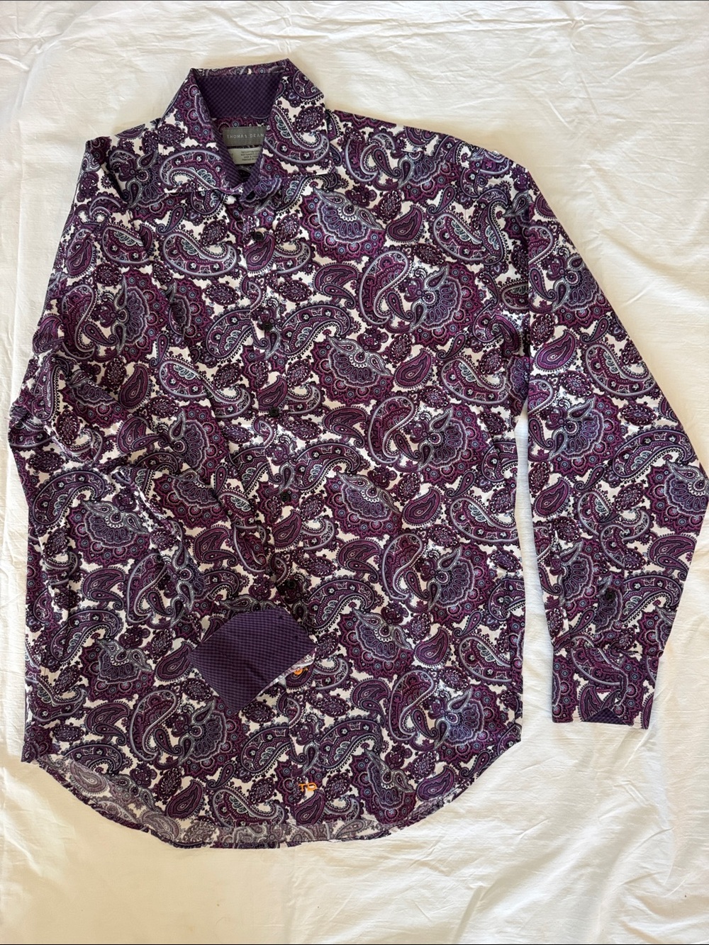 Thomas Dean Purple Paisley Long-Sleeve Button-Down Shirt